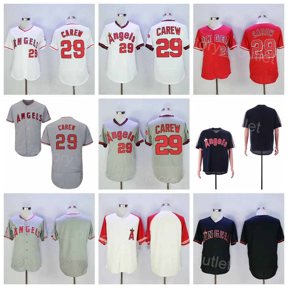 Возврат 1982 1985 Бейсбол Ретро 29 Rod Carew Jersey Men Vintage Цвет команды Черный Красный Белый Серый Все сшитые пуловеры Flexbase Cool Base Retire Высшее качество в продаже