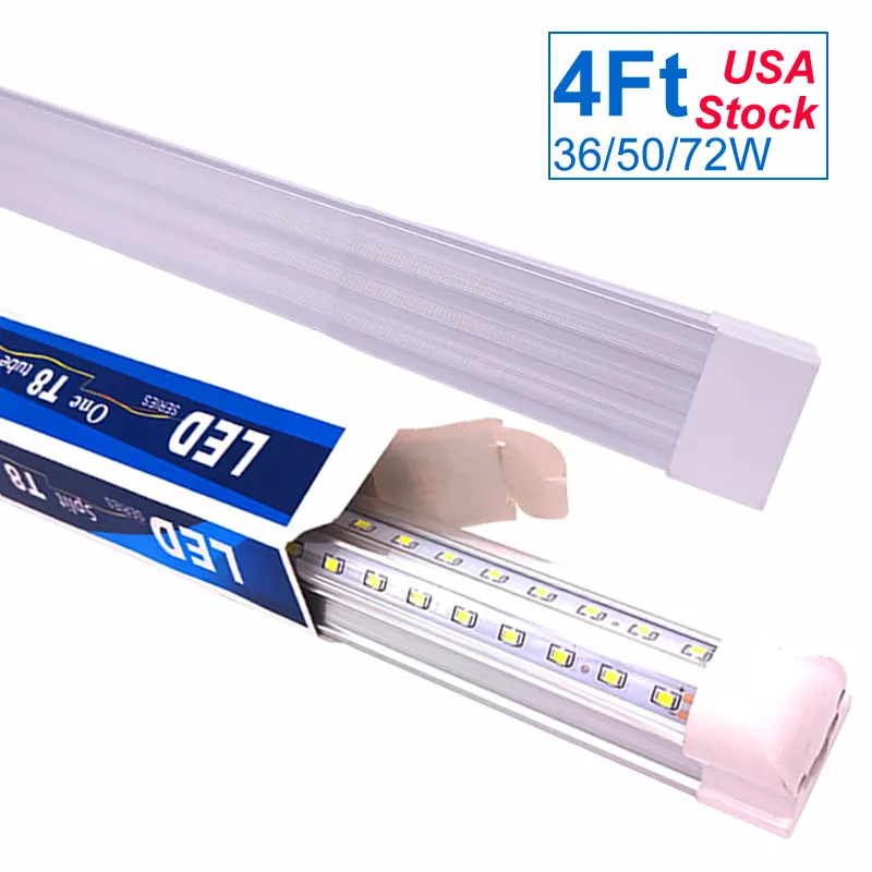 4ft Link LED Light Hard Przewodowy 6500K T8 Tube Cold White 36W 50W 72W Zintegrowane drewniany żarówka, 150 W Oświetlenie równoważne, działa bez T8 Ballast Oemled