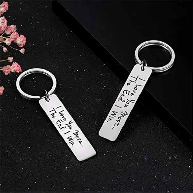 Keychains Europe And America Fashionable Stainless Steel Long Strip Keychain Simple Letters Gift DIY Can Be Customizable Wholesale