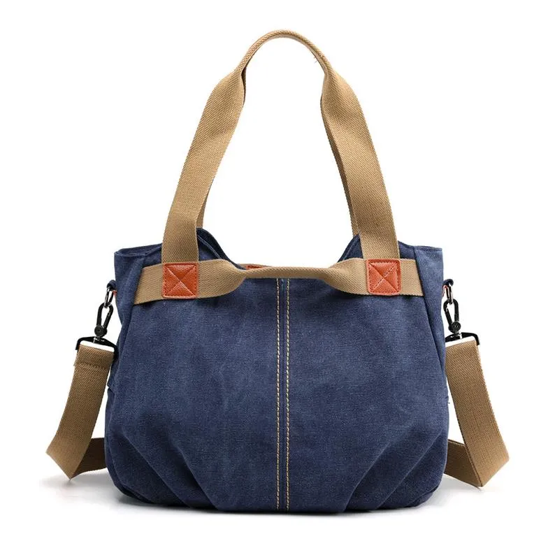 레트로 트렌디 한 숄더 메신저 여성 가방 대용량 패션 핸드백 간단한 다용도 캔버스 가방
