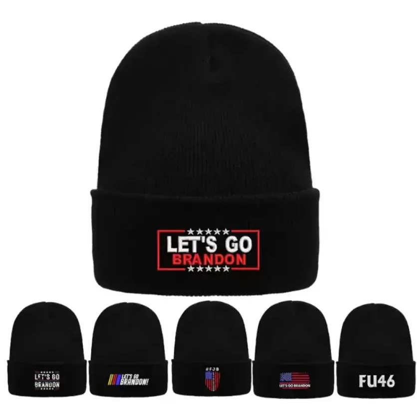 Давайте пойти шляпы Брэндона Новые зимние вязаные шапочки для мужчин Женщины вязаные толстые теплые хип-хоп шапки черная буква унисекс CAP SXA13