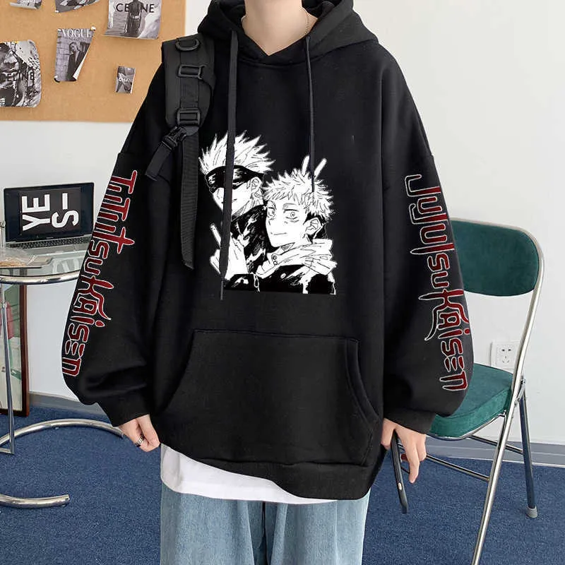 Anime Jujutsu Kaisen Hoodies Yetişkin Erkekler Için Anime Gojo Satoru Baskılı Kazak Tişörtü Polar Unisex Harajuku Gevşek Hoody Erkekler