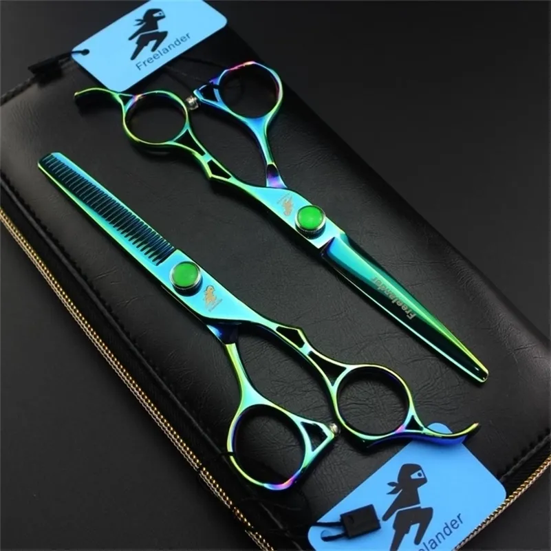 6 inch Japan 440c Steel Professional hairdressing scissors Green hollow handle Tools Hair Scissors Hairstylist barber 220317