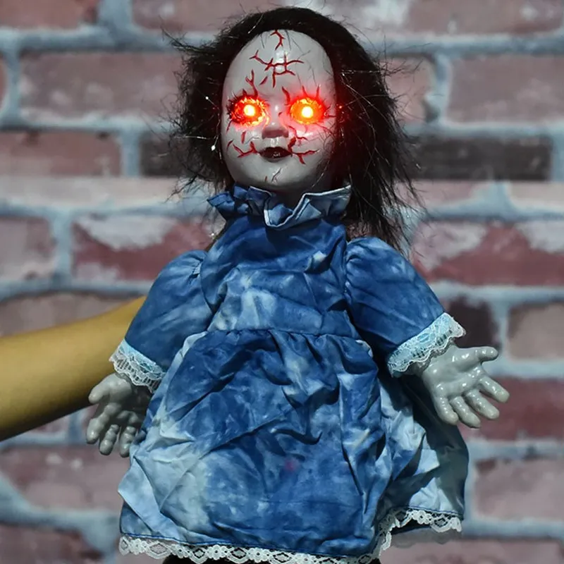 Halloween Props Ghost Doll Electric Walking Toys With Shinning Eyes For Horror Decoration Party Kids Gift 34cm Y201006