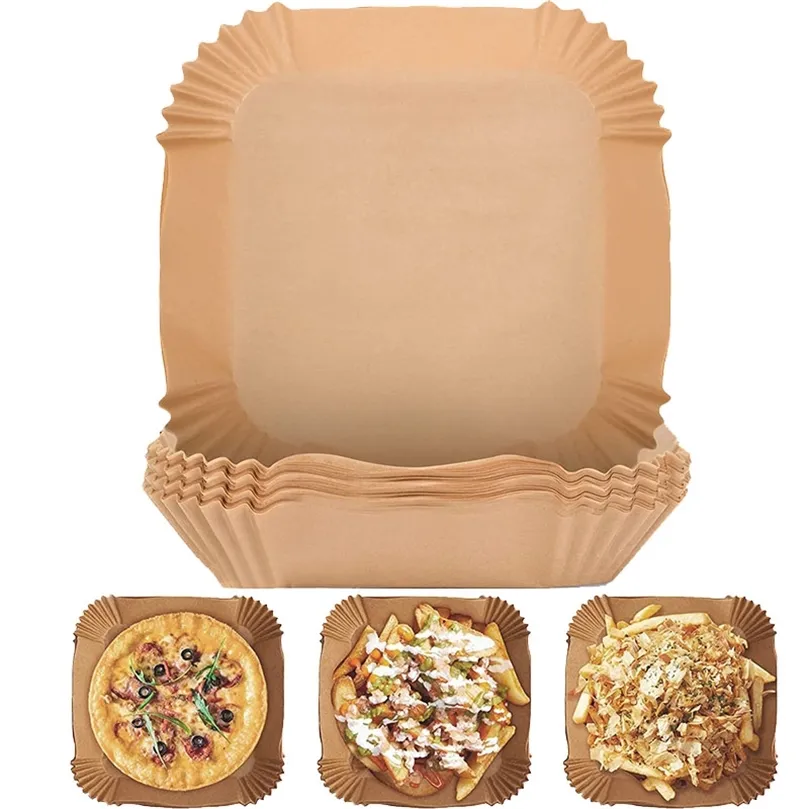 Friggitrice ad aria Carta da forno usa e getta Fodera per stampi Vassoio da cucina Carta pergamena Accessori per friggitrice ad aria per 55 l 75 l XXL 220815