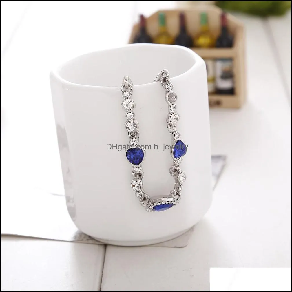 ocean blue bracelets sliver plated crystal rhinestone heart charm bracelet bangle gift jewelry charm bracelets hjewelry