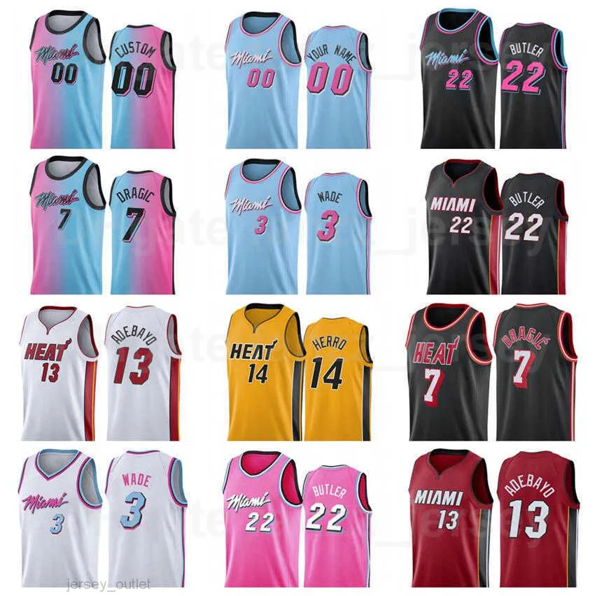 Anpassad namn Tryckt Basketboll Tyler Herro Jersey 14 Jimmy Butler 22 Dwyane Wade 3 Bam Adebayo 13 Goran Dragic 7 Man Kvinnor Kids