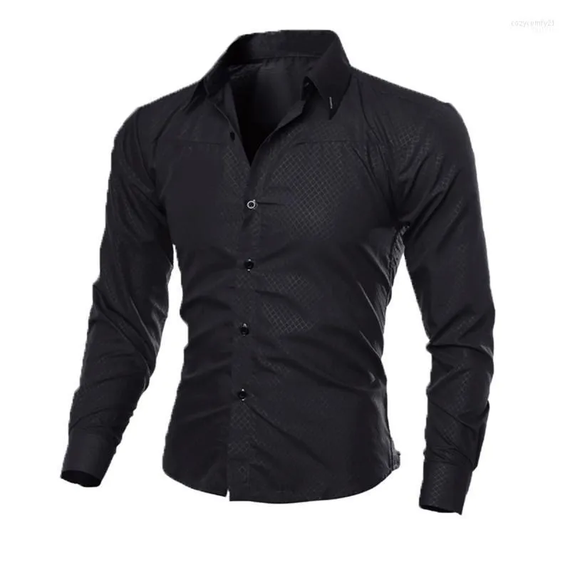 Herrklänningskjortor Mens Slim Fit Shirt Långärmad avslappnad formell affärsfast kläder Camisa Social Masculina1