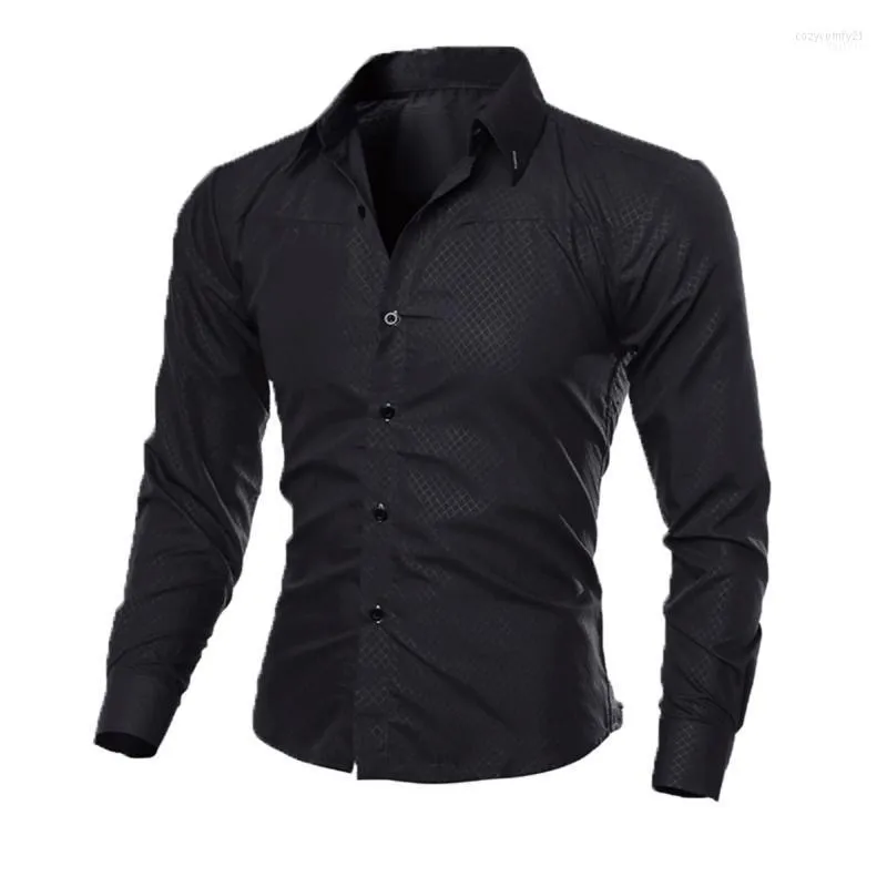 Camisas de vestir para hombre, Camisa ajustada para hombre, manga larga, informal, Formal, de negocios, ropa sólida, Camisa Social Masculina1