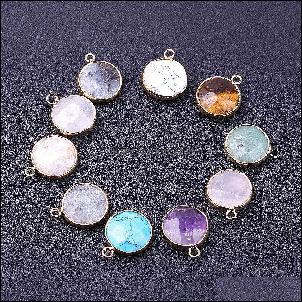 fashion faceted round chakra stones pendant necklace reiki healing crystal charms for men women jewelry gold alloy chain wholesale