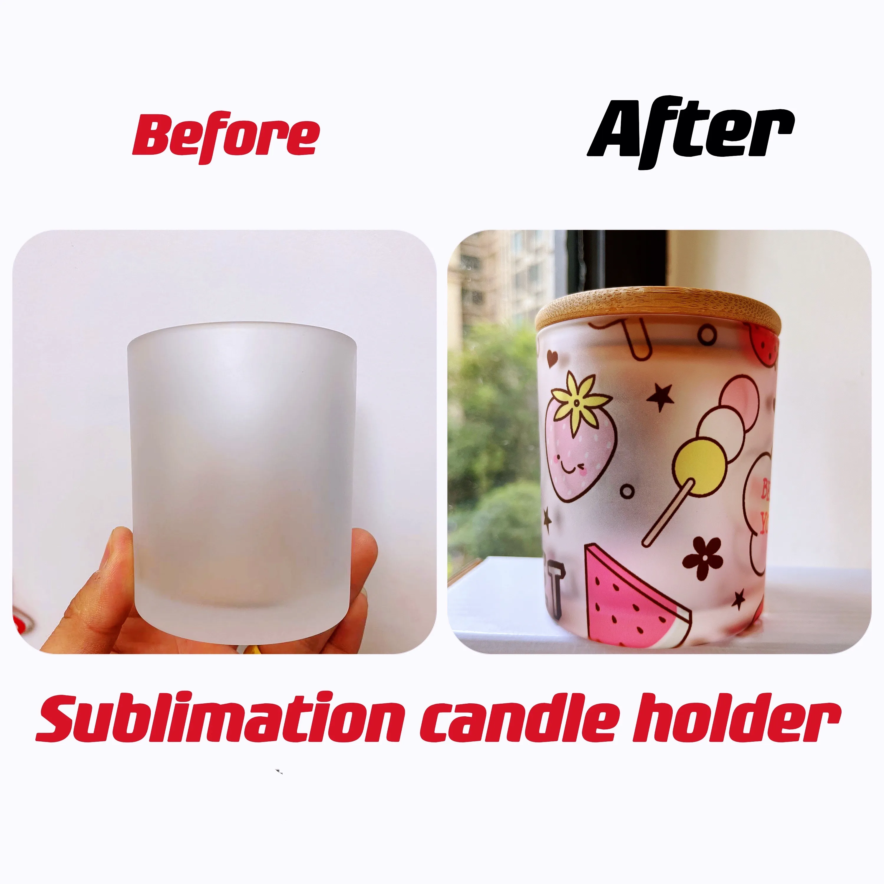 MOQ 20PCS 7oz/11oz/15oz Sublimation Frosted Clear Glass Candle Holder with Bamboo lid Blank Water Bottle DIY Heat Transfer Candle jar