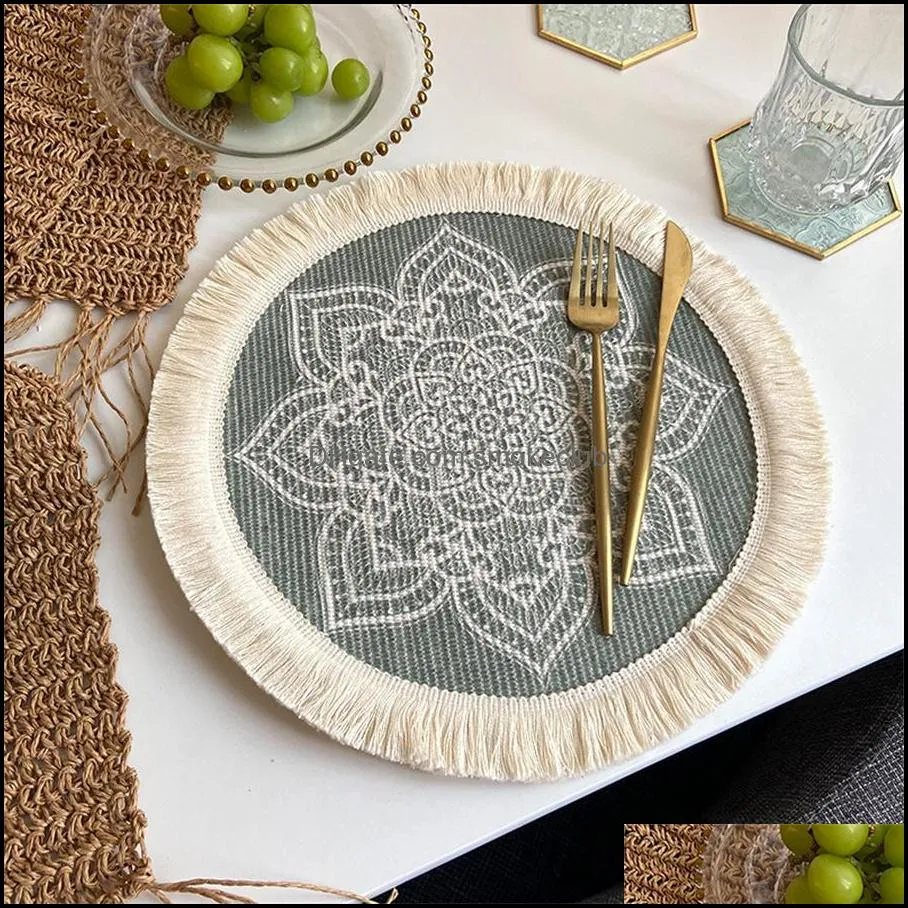 Light luxury Bohemian style woven cotton meal pad Nordic cloth tassel insulation pad anti scalding pot household decoration