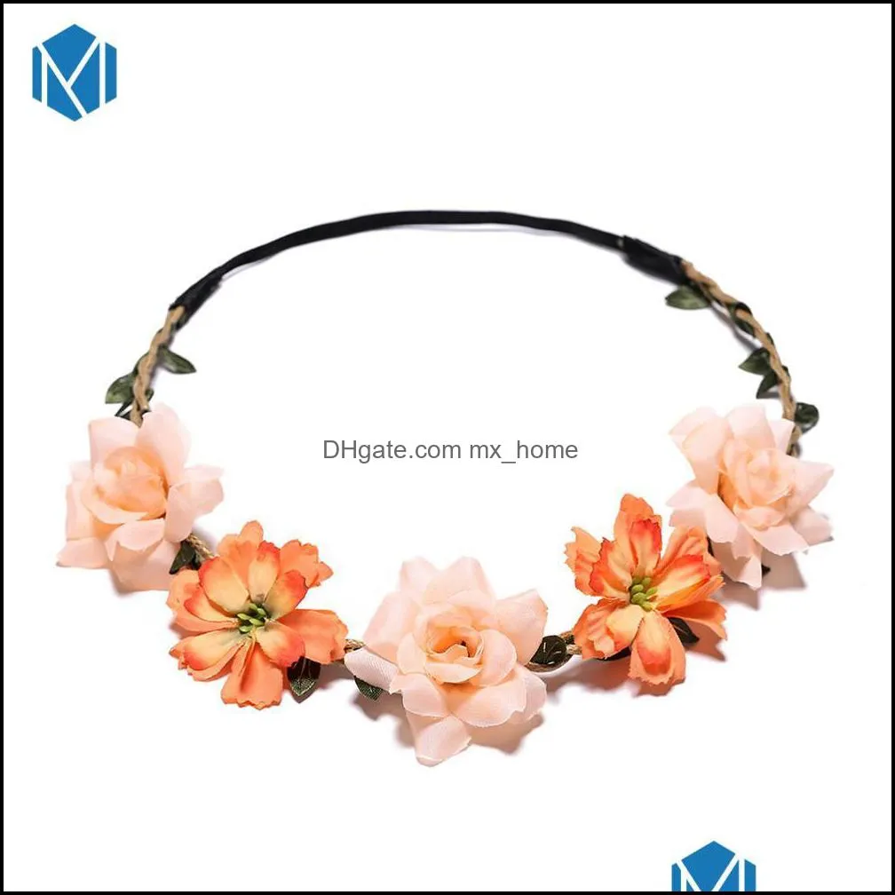 wedding flower wreath headband floral garland women girl bridal elastic crown holiday headpiece female hair accessories