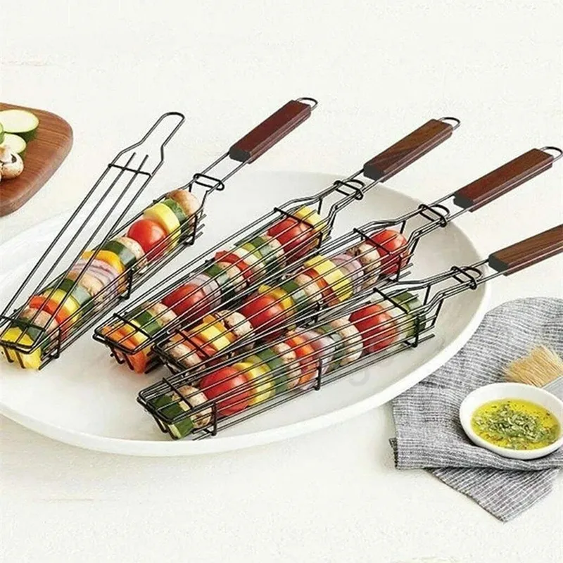 Metal Vegetables Meat Barbecue Baskets Handheld Steak BBQ Basket Clip