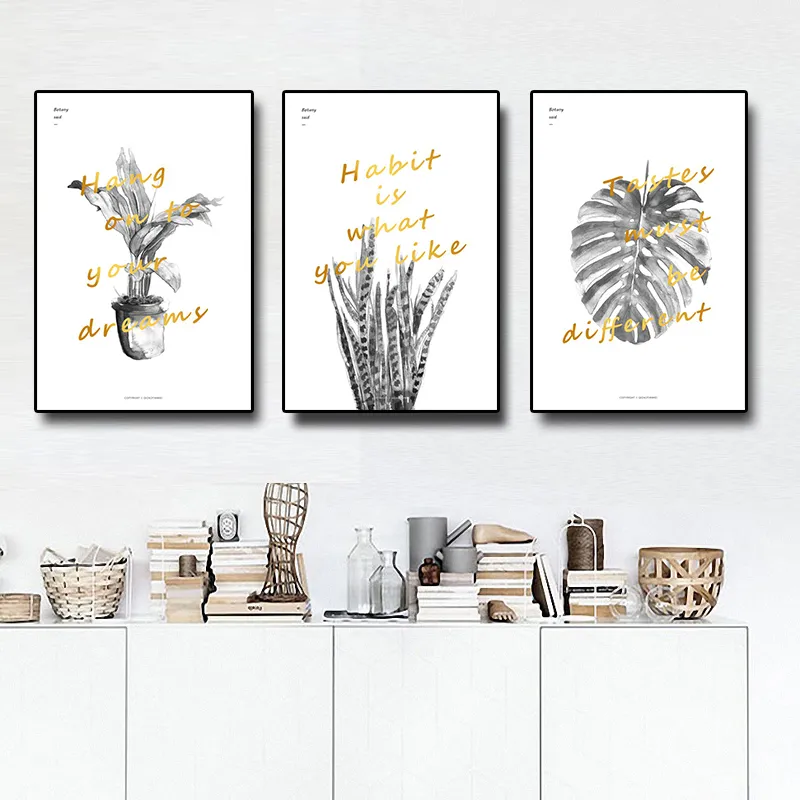 3 pezzi foglie di piante slogan nordico scandinavo arte tela pittura stampa minimalista poster immagine moderna da parete per soggiorno