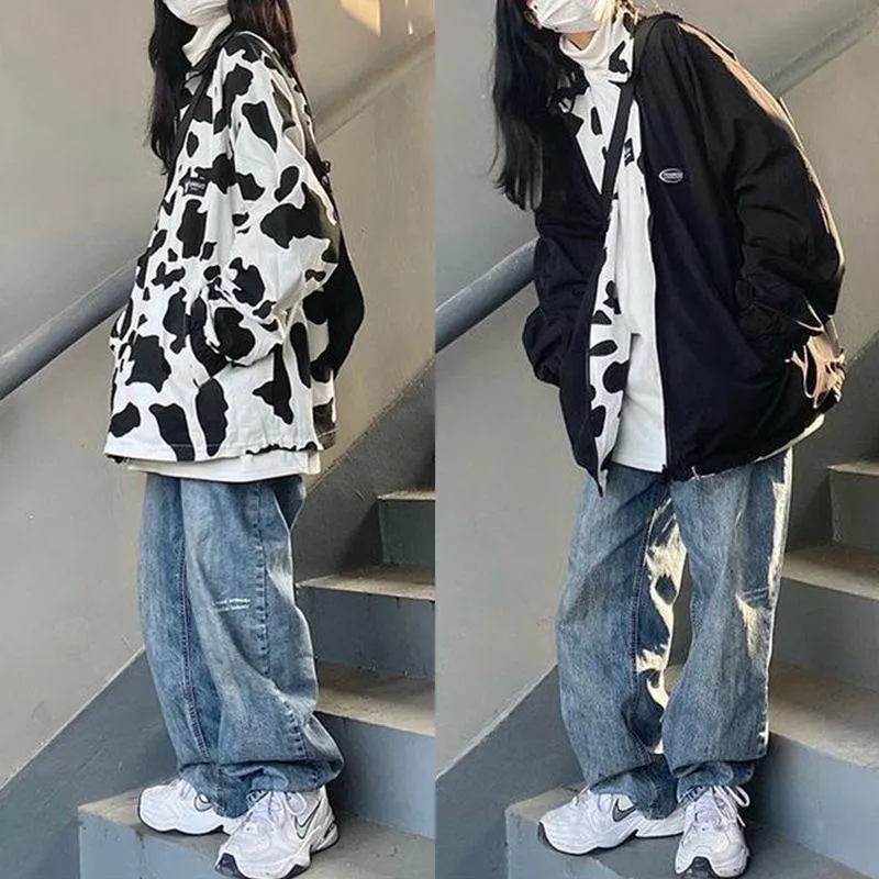 Kurtki damskie Krap Kurtka Kobiet Oważni harajuku koreański dwustronny płaszcz z długim rękawem Vintage Hip Hop Streetwearwomen's