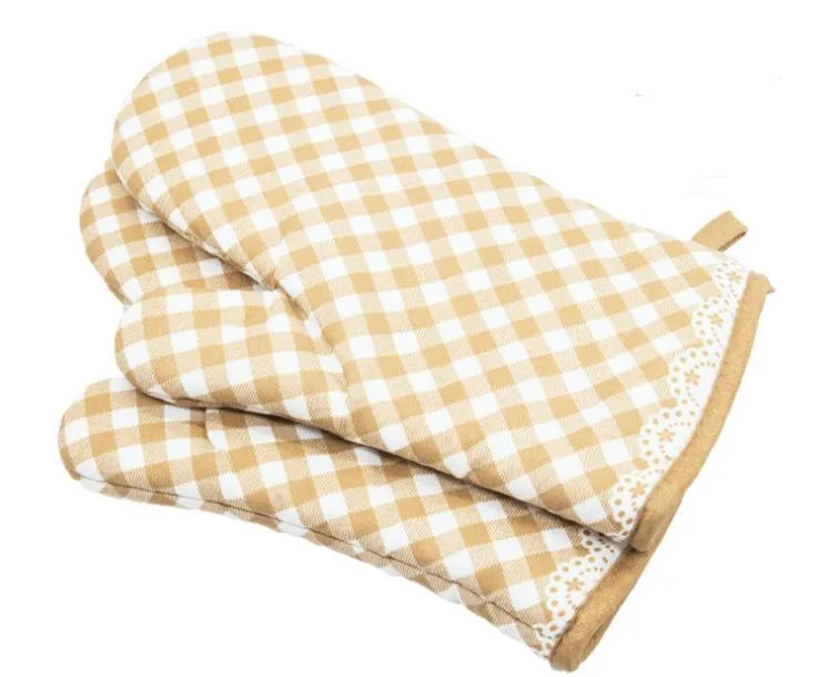 Baking Tools Oven Mitts Grid Cotton polyester Lining Heat Resistant Kitchen Gloves SN4313