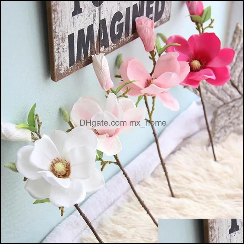 Decorative Flowers & Wreaths 1 Pce Silk Magnolia Branch Artificial High Quality Fake Flower For Diy Wedding Decorate Home Decoration Party
