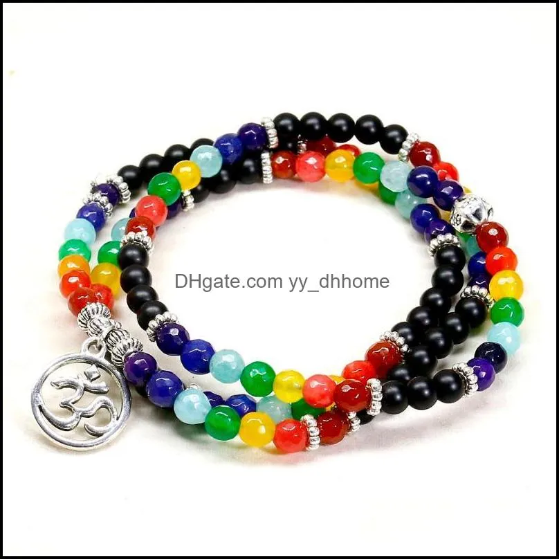 Anklets 6MM Beads 108 Mala Chakra Matte Onyx Bracelet 7 Meditation Tree Life Pendent For Men Buddha Yoga Jewelry1