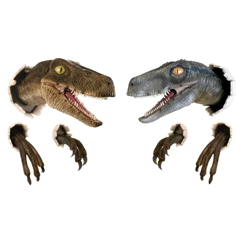 3D dinossauro simulação ornamentos velociraptor conjunto de resina adesivos de parede atmosfera decoração adereços adequados para festa art 220406