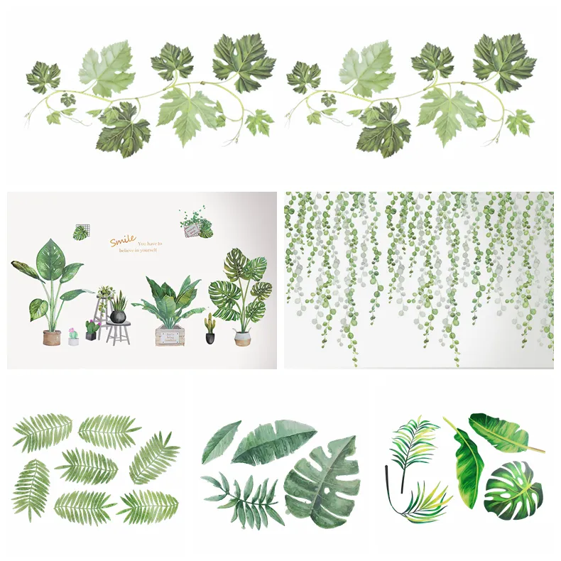 Tropical Leaves Wall Sticker Green Vine PVC Decal Home Bedroom Living Room Decoration DIY paper Supplies 220607