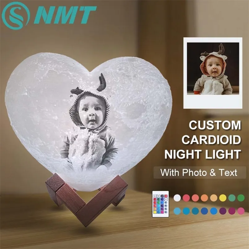 Drop Customized 3D Heart Night Light USB DIY Moon Night Lamp For Wedding Christmas Gift Text & Po 220623