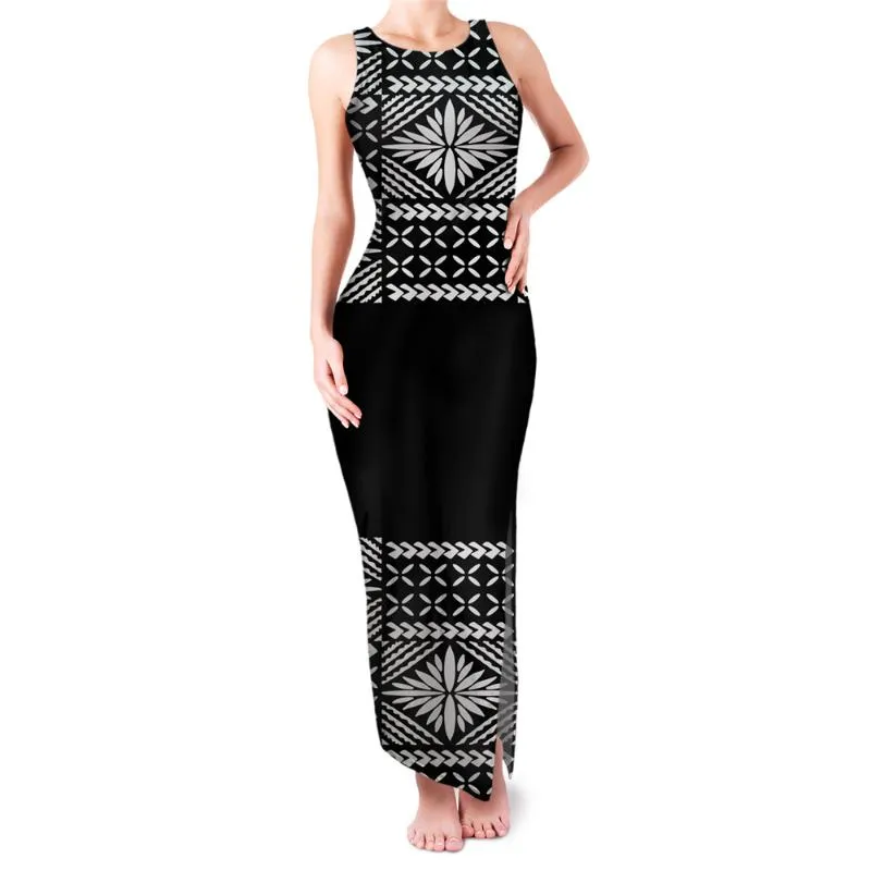 Casual Dresses Print On Demand Bodycon Summer Tank Sleeveless Slit Polynesian Tribal Samoa Black Tapa Fijian Party DressCasual