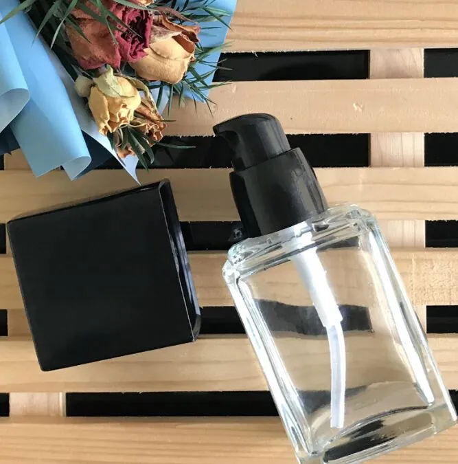 Bottiglie ricaricabili con pompa per lozione in vetro trasparente quadrato vuoto da 40 ml, prufume, alcol, bottiglie ricaricabili, commercio all'ingrosso