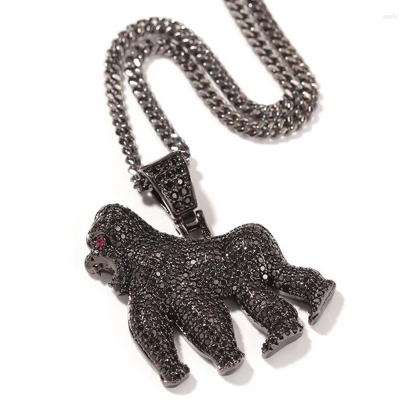 Colares com Pingente Hip Hop CZ Stone Paved Bling Iced Out Gorilla Animal Pingentes Para Homens Rapper Jóias Preto Ouro Prata Cor Pingente Pingente