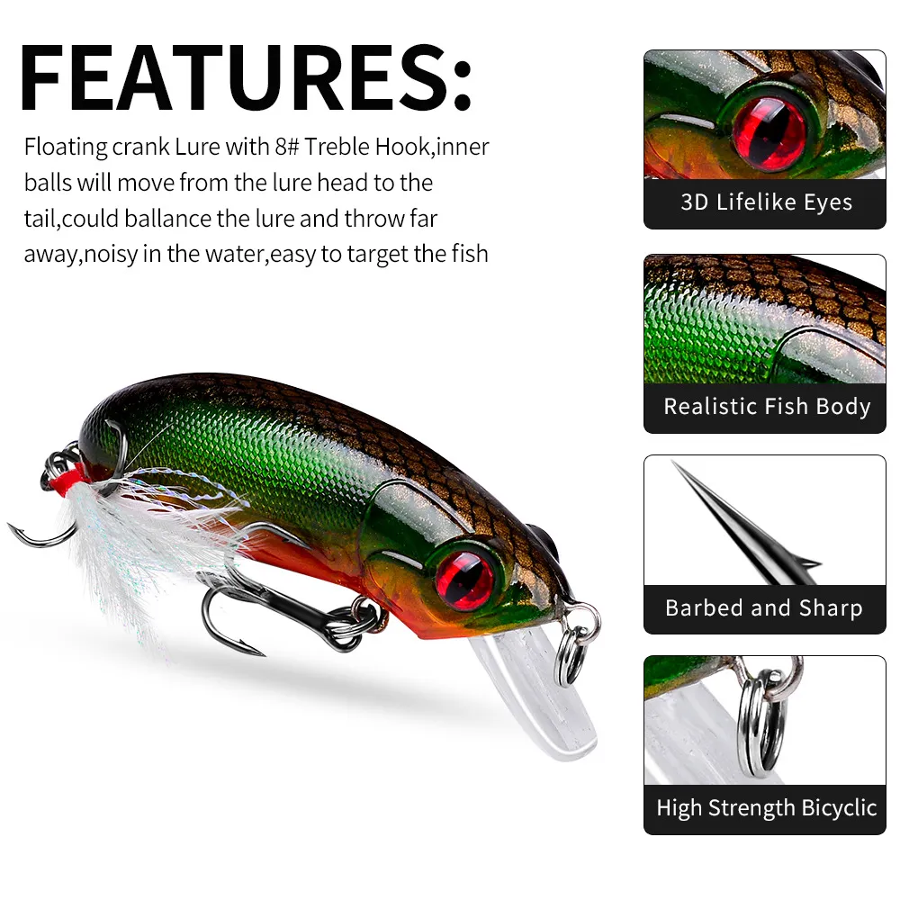 6.2cm 10g Hard Minnow Fishing Lures Bait Life Like Swimbait Bass Crankbait  For Pikes/Trout/Walleye/Redfish Tackle With 3D Fishing Eyes Strong Treble  Hooks /Kit From 0,79 €