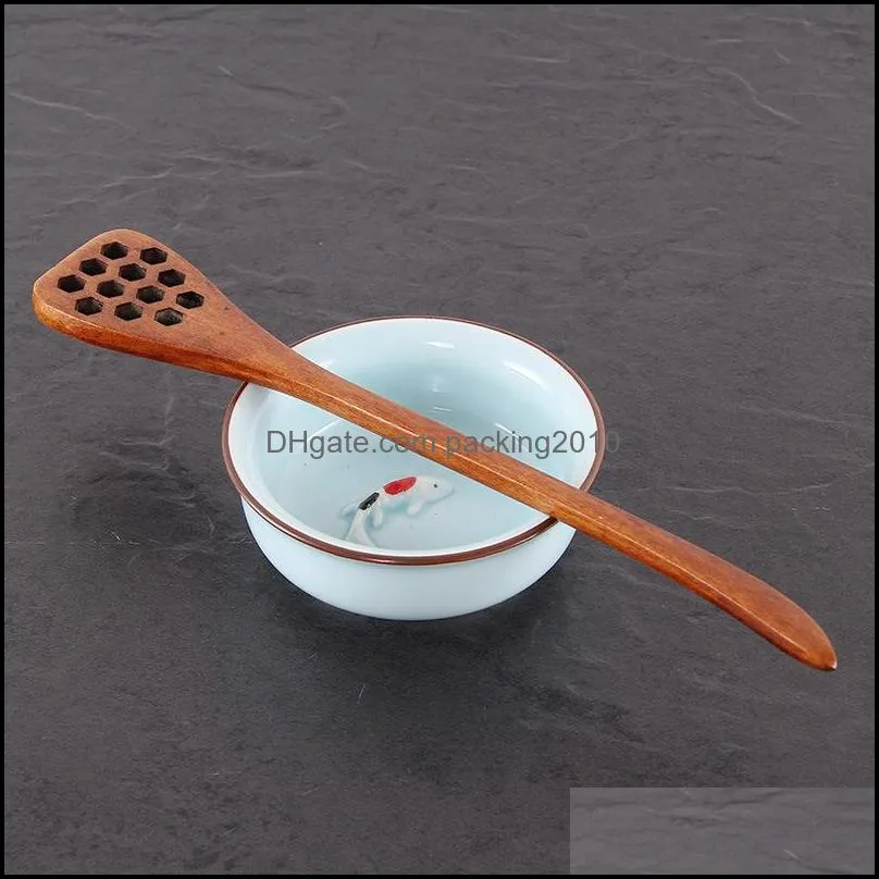 hollow out wood honey long mixing spoon coffee spoons stirring sticks handle mixer shaker wll424