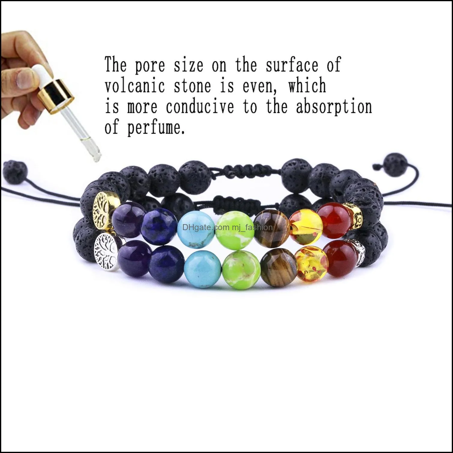 natural stone 7 chakra black lava stone weave tree of life bracelets aromatherapy essential oil diffuser bracelet for women men