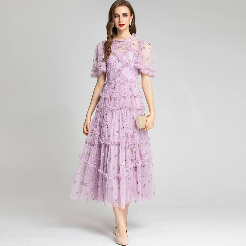 Women's Ankle-Length A-Line Runway Dress with Crew Neck, Short Sleeves, Printed Embroidery, and Ruffles from Dhgate Runway Dresses - price 91.54 Women's Ankle-Length A-Line Runway Dress with Crew Neck, Short Sleeves, Printed Embroidery, and Ruffles from Dhgate Runway Dresses - price 91.54