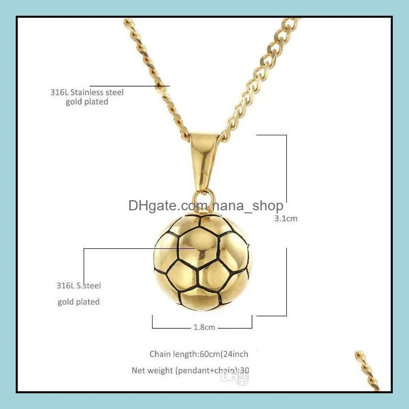 Hip hop Europe and the United States exquisite stainless steel gold solid football model pendant necklace