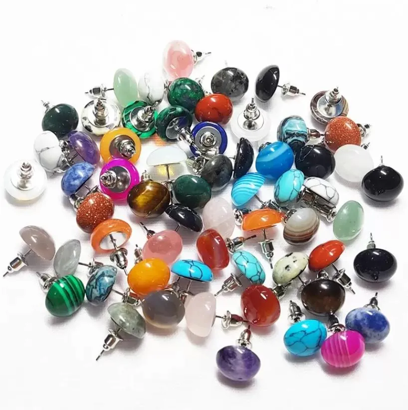 trendy 10mm 12mm natural stone mix round beads stud earrings for women fashion cute small wholesale sports2010