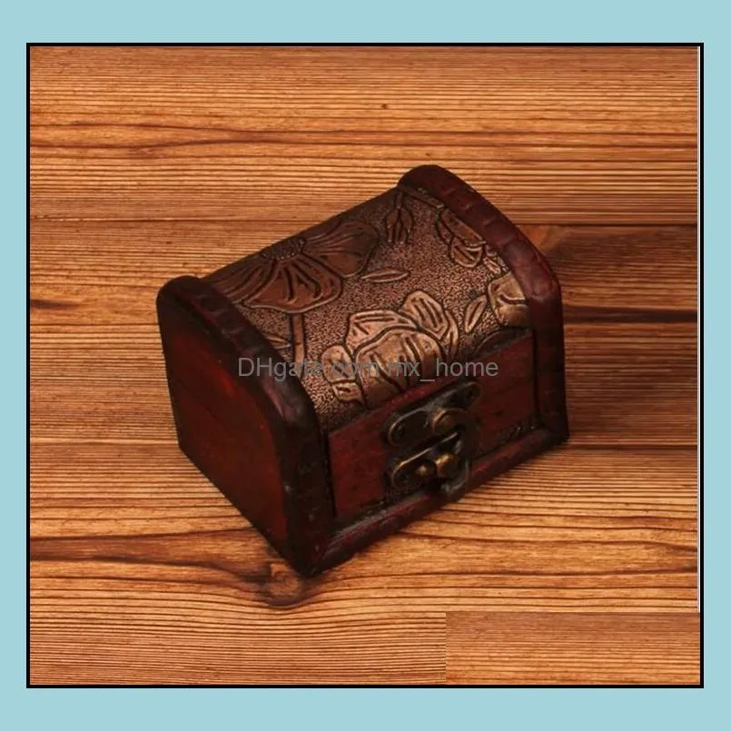 Small Vintage Trinket Boxes Wooden Jewelry Storage Box Treasure Chest Case Home Craft Decor Randomly Pattern