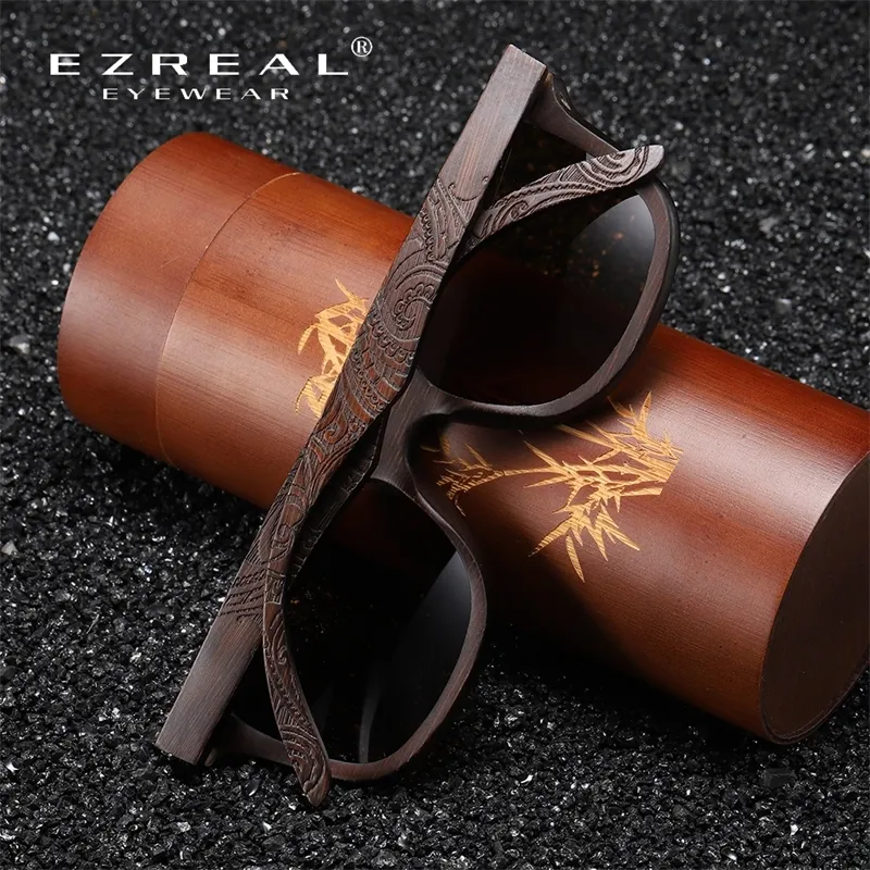 EZREAL Natural Polarized Wooden Sunglasses Men Bamboo Sun Glasses Women Brand Designer Original Wood With Box W220331