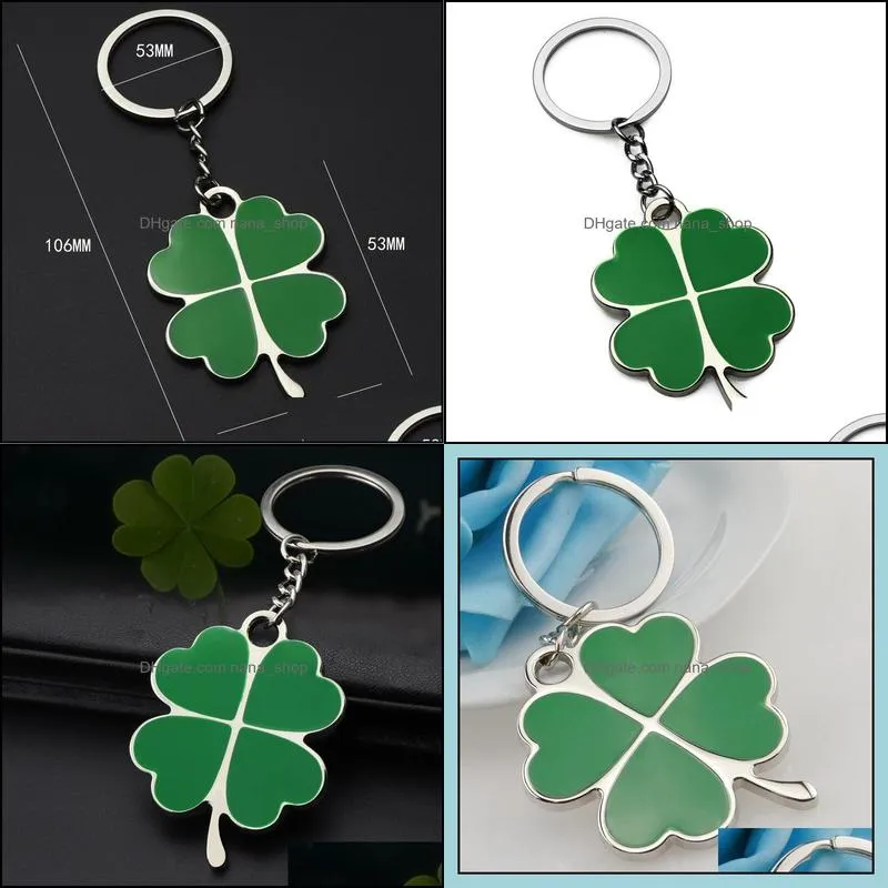 High Quality Green Key Rings Fashion Creative Beautiful Four Leaf Clover Steel Lucky Keychain Jewelry