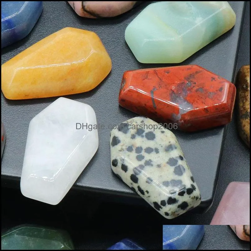 natural crystal stone small plate ornaments coffin shape reiki healing chakra quartz mineral tumbled gemstones hand piece home