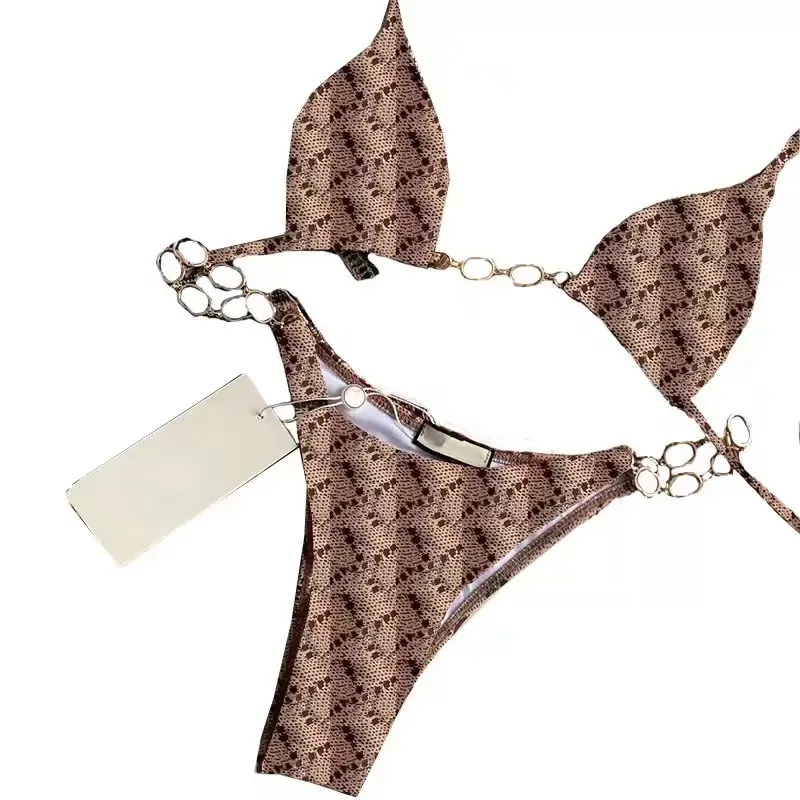 Traje de baño de cadena Conjunto de bikini Carta Mujer Traje de baño de una pieza Traje de baño de dos piezas Ropa de playa para trajes de baño de vacaciones