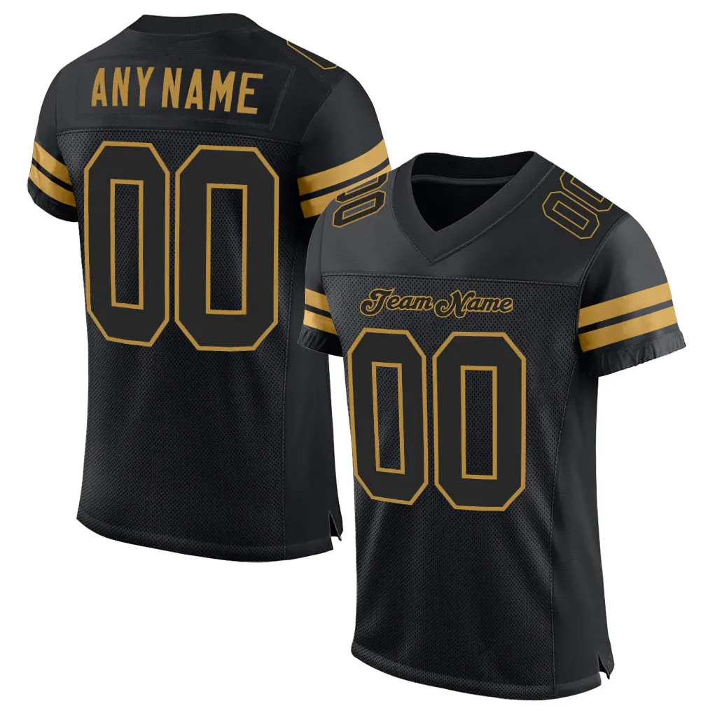 Custom Black Black-Old Gold Mesh Authentic Football Jersey