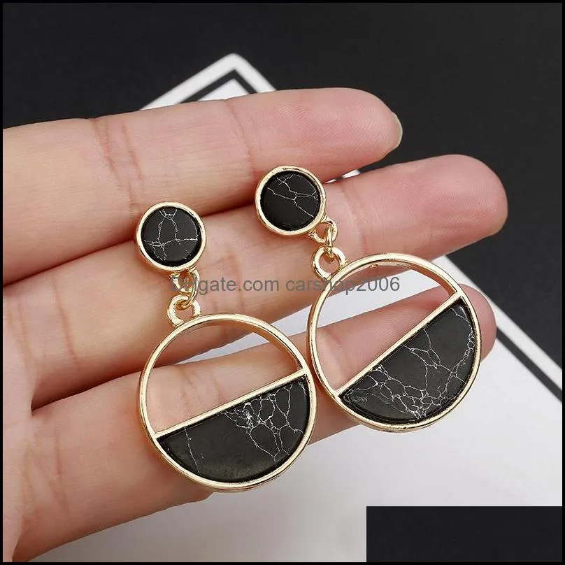 Orecchini a bottone gioielli fatti a mano moda semplice geometrica circar orecchino lungo in marmo bianco nero design rotondo orecchio punk J Dh7V0