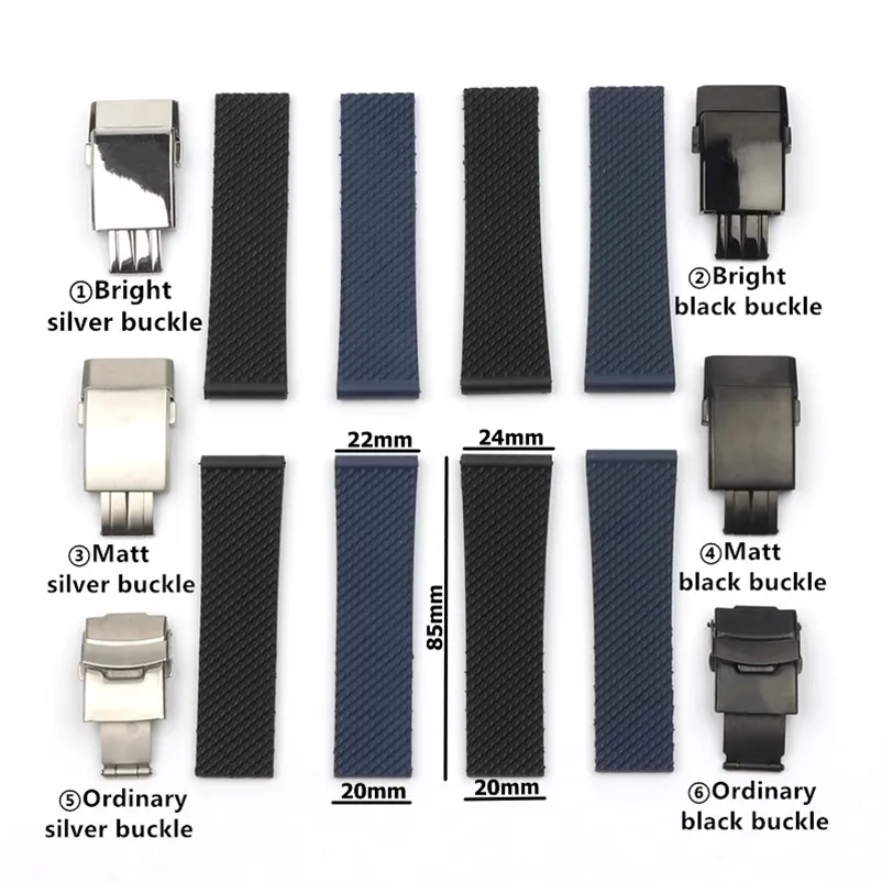Banda de reloj de goma de silicona suave de color negro oscuro de calidad superior para navegación navitimer/avenger/breitling 22 mm de 24 mm brazalete en 220816