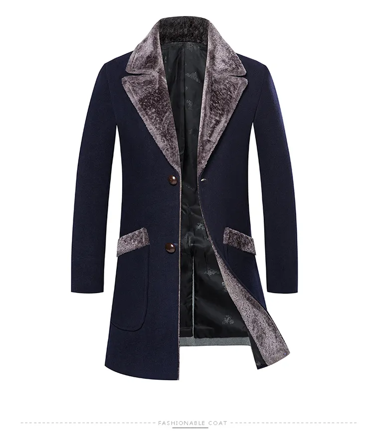 Laine kaki Double boutonnage Long hommes Gentleman Trench manteaux Abrigo Hombre Invierno Casaco Longo Masculino