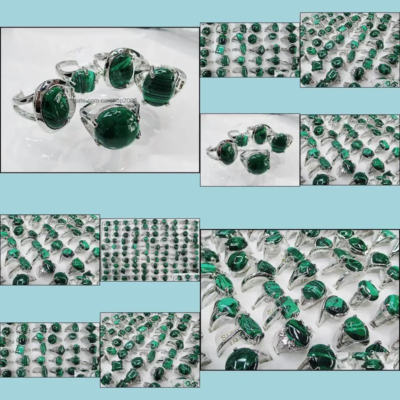 wholesale bulk 50pcs band ring mixed style green natural stone alloy zinc retro rings wedding engagement xmas gift fashion