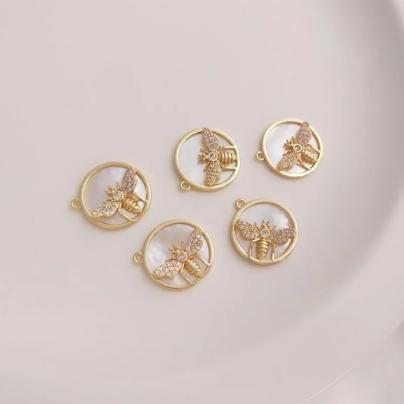 Collane con ciondolo 15mm 14k placcato oro conchiglia zircone ape charms per creazione di gioielli forniture fai da te accessori in ottone fatti a manopendente