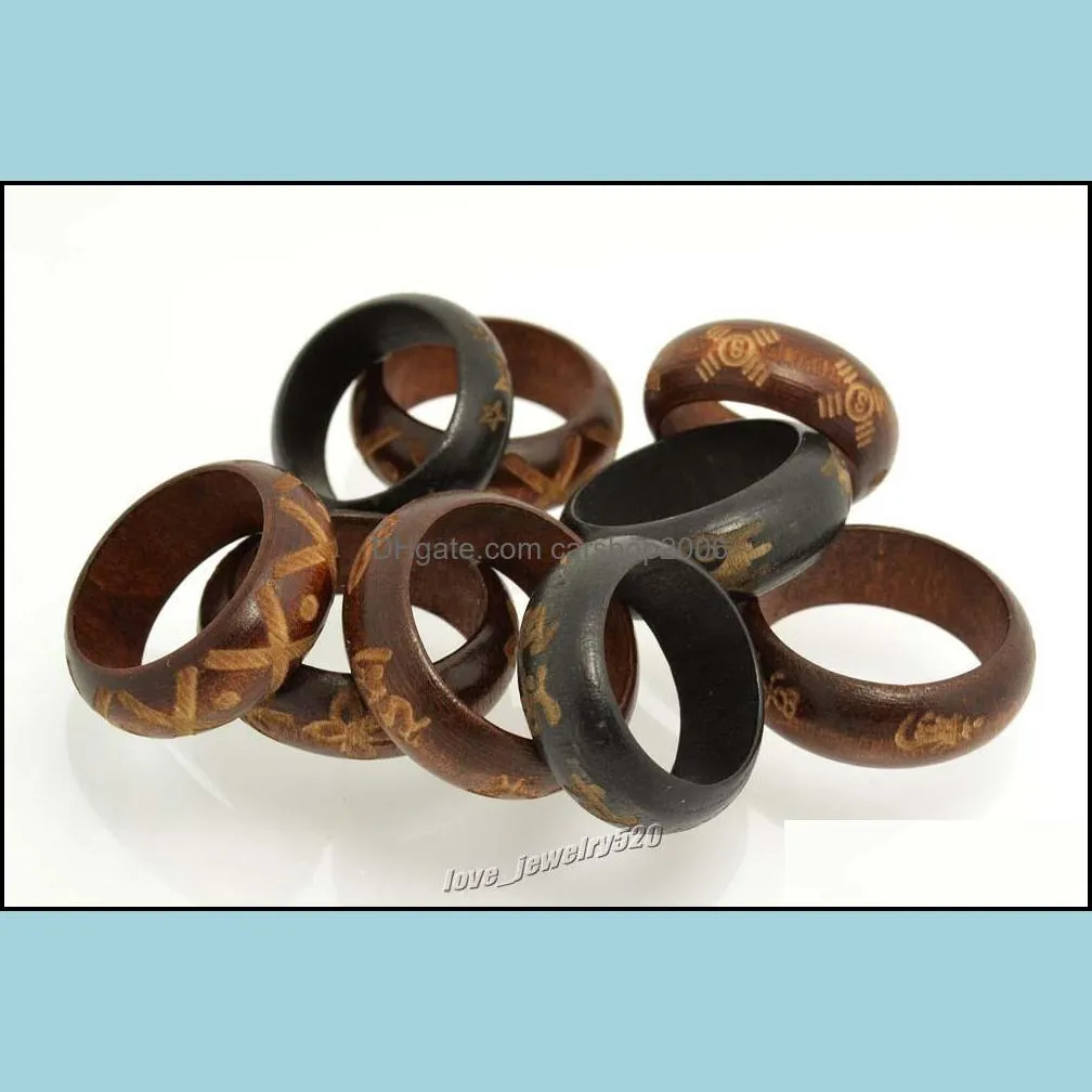 jewelry ring 100pcs grave hieroglyphs natural wood band fashion rings 18-20mm wholesale lots bulk 100pcs lot