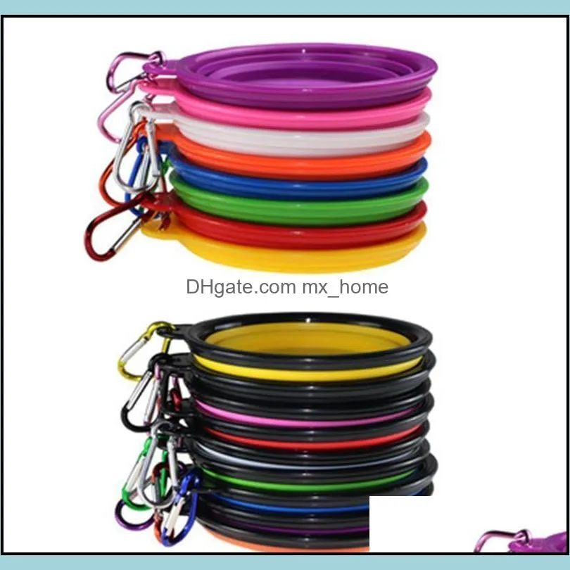 Pet Dog Bowls Sile Puppy Collapsible Bowl Pet Feeding Bowls With Climbing Buckle Outdoor Travel Portable Dog Food bbyShD xmh_home