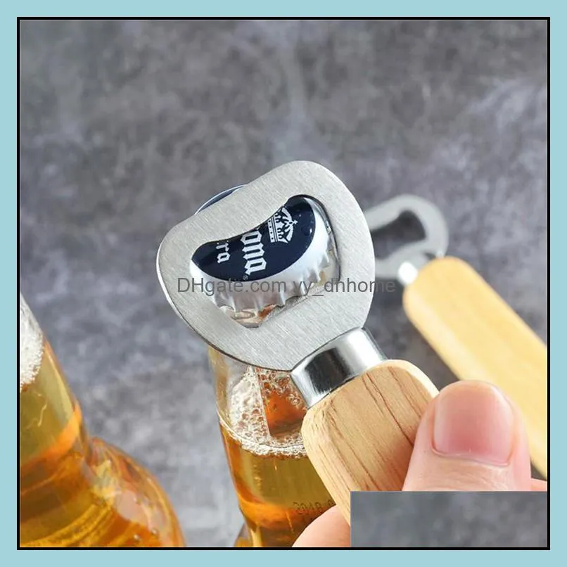 Openers Kitchen Tools Kitchen Dining Bar Home Garden Stainless Steel Wooden Handle Wood Wine Beer Bottle Opener Party Wedding Gift Barten