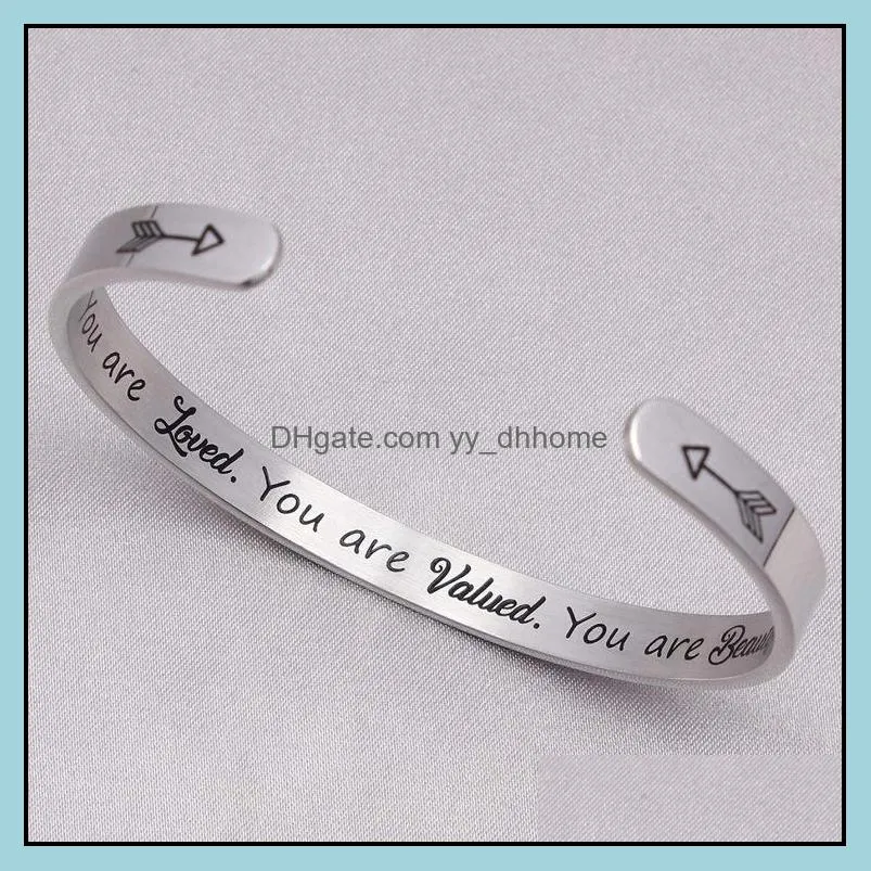 Stainless Steel Open Cuff Bracelet Bangels Friendship Jewelry Personalized Letter Initial Bracelets You are loved Jewellry